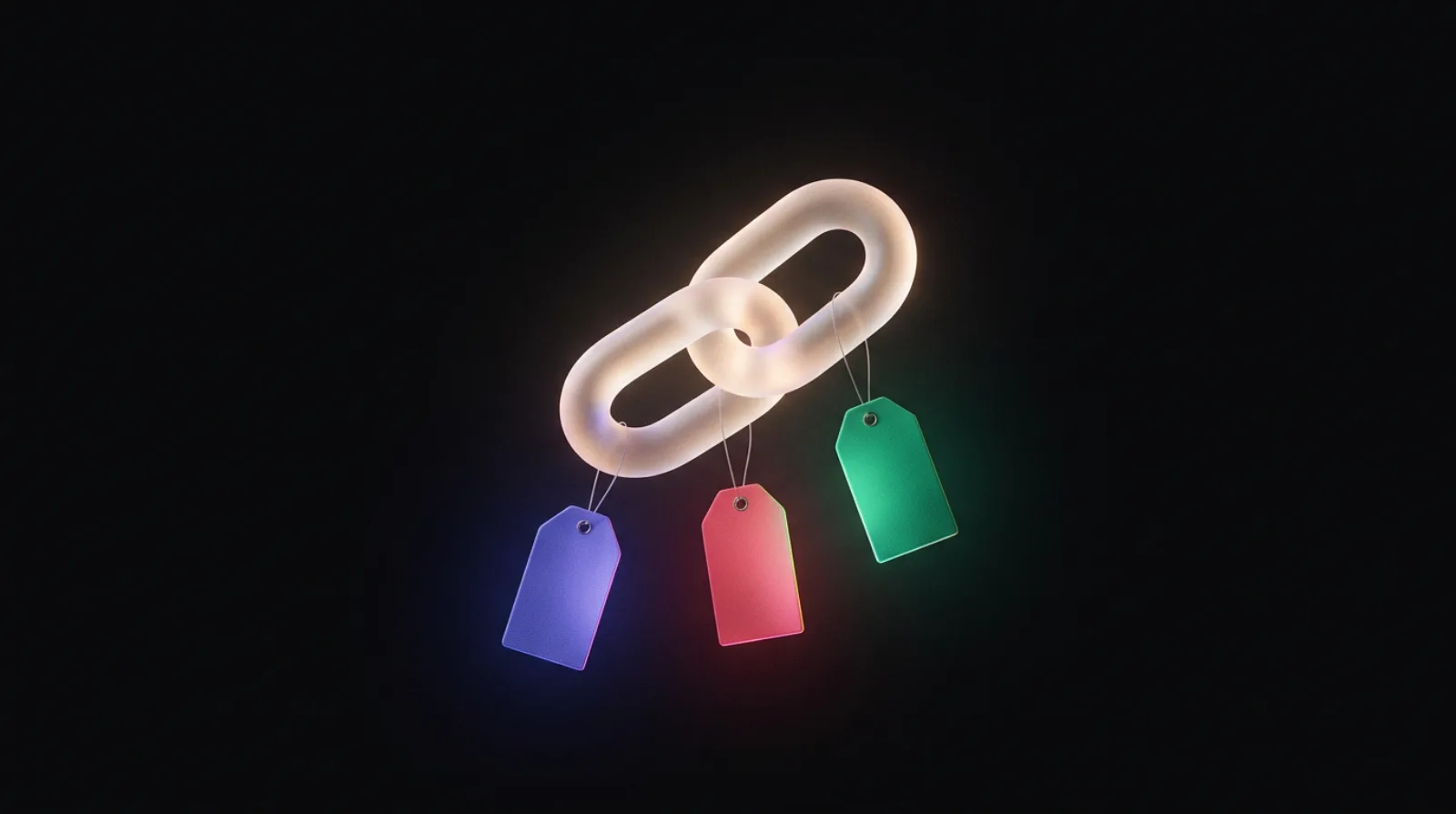 A link with colourful tags attached, each tag labelled with a campaign name
